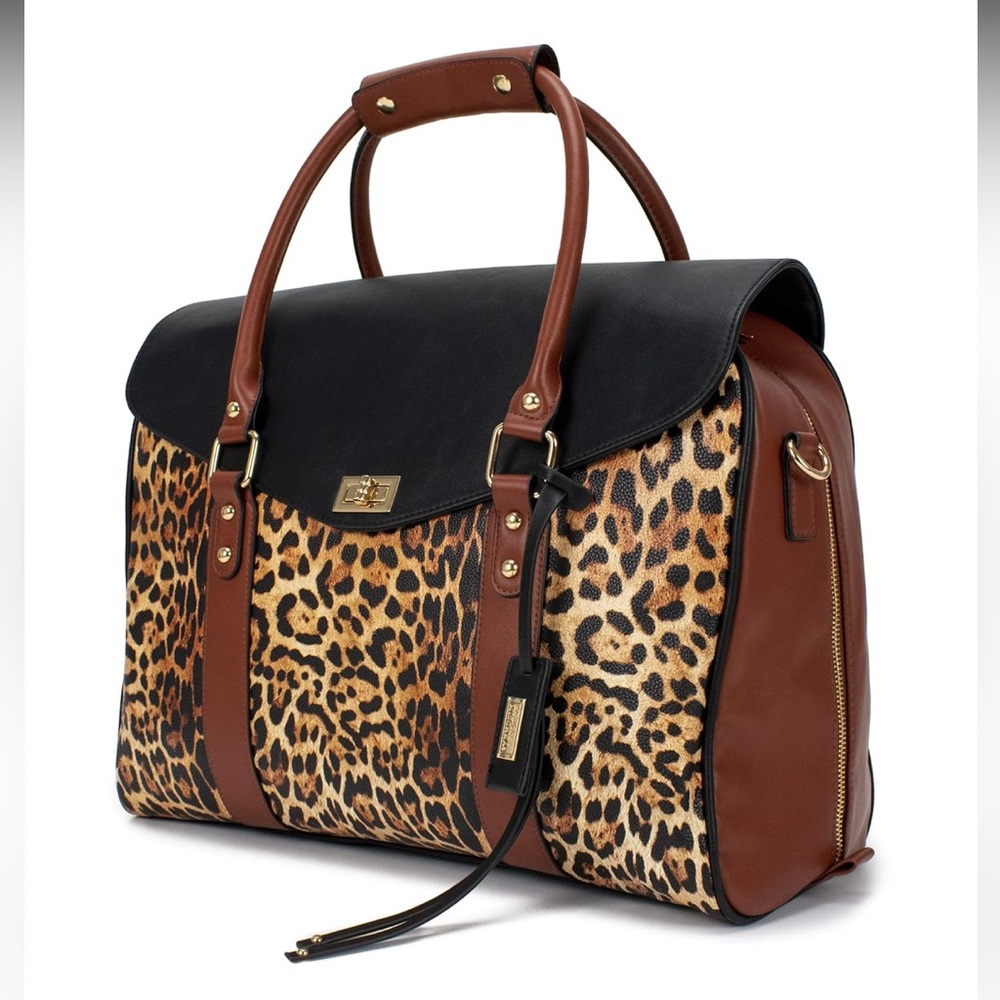 Badgley Mischka leopard travel tote weekender bag